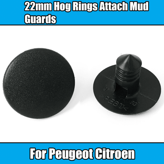 10x Clips for Peugeot Citroen 22mm Hog Rings Attach Mud Guard Black Plastic