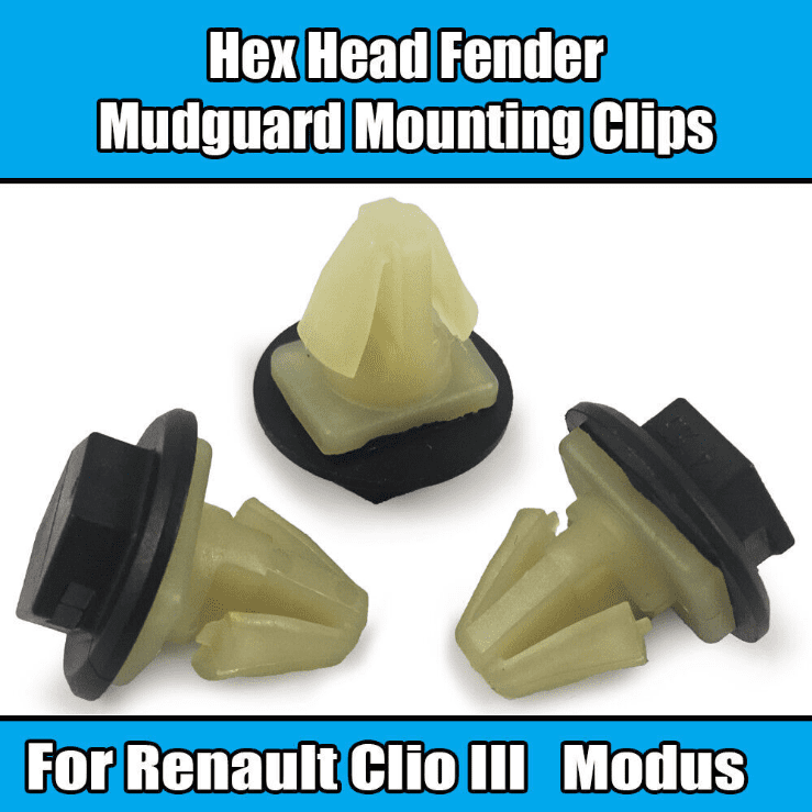 10x Clips for Renault Clio IIi Modus Fender Mudguard Mounting Hex 8200389607