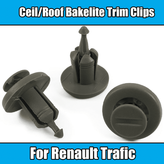 10x Clips for Renault Traffic Ceiling Roof Bakelite Trim Clips Dark Grey Plastic