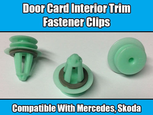 10x Clips for Skoda Door Card Fastener Interior Trim Green Plastic 9mm Hole