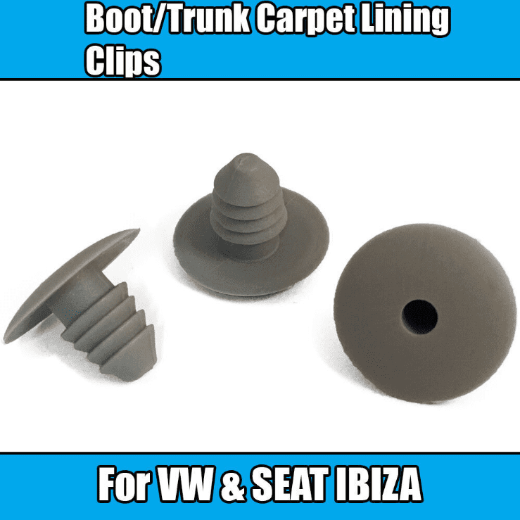 10x Clips for VW Seat Skoda Ibiza Boot/Trunk Carpet Lining Light Grey Plastic