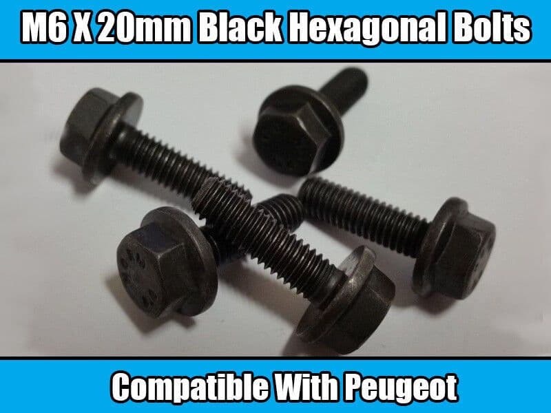 10x Hex Bolt M6x20 Hexagonal Bolts for Peugeot Black Metal Washer