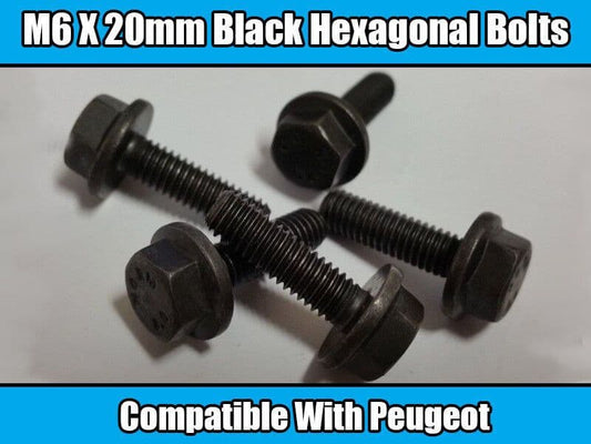 10x Hex Bolt M6x20 Hexagonal Bolts for Peugeot Black Metal Washer