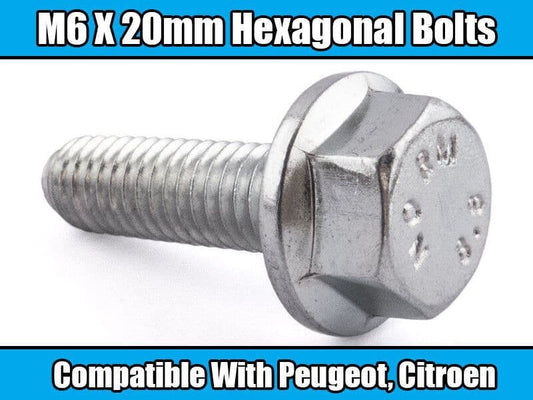 10x Hex Bolt M6x20mm Hexagonal Bolts for Peugeot Citroen Metal Washer