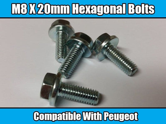 10x Hex Bolt M8x20 Hexagonal Bolts for Peugeot Metal Washer