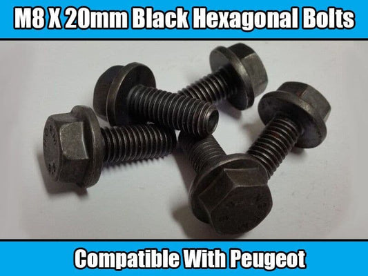 10x Hex Bolt M8x20mm Hexagonal Bolts for Peugeot Black Metal Washer