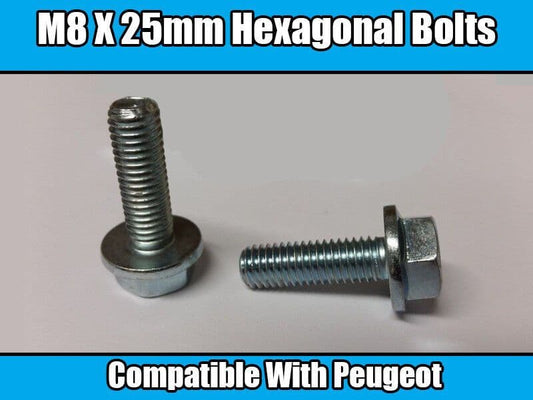10x Hex Bolt M8x25 Hexagonal Bolts for Peugeot Metal Washer