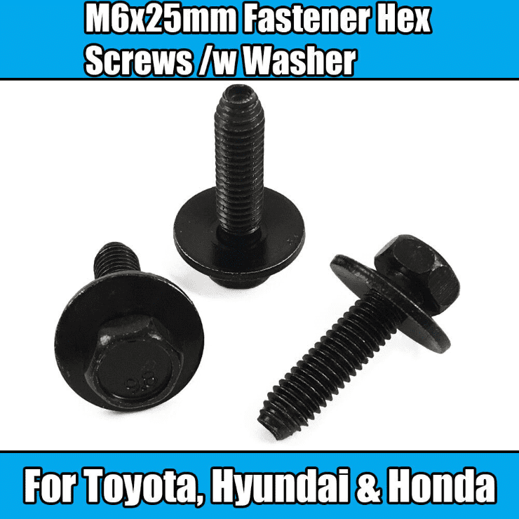 10x Hex Screws for Toyota Hyundai Honda Ford M6X25mm Black Metal Washer 11503834