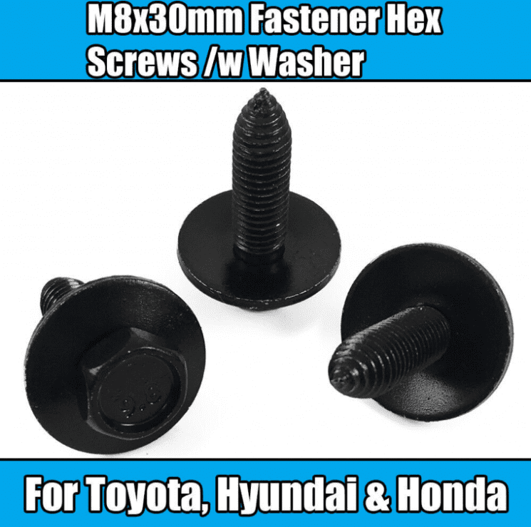 10x Hex Screws for Toyota Hyundai Honda Ford M8X30mm Black Metal Washer 11501188
