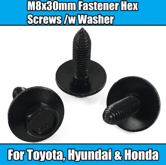 10x Hex Screws for Toyota Hyundai Honda Ford M8X30mm Black Metal Washer 11501188