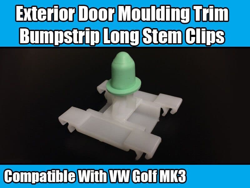 10x Long Stem Clips for VW Golf Mk3 Exterior Door Moulding Trim Bumpstrip White
