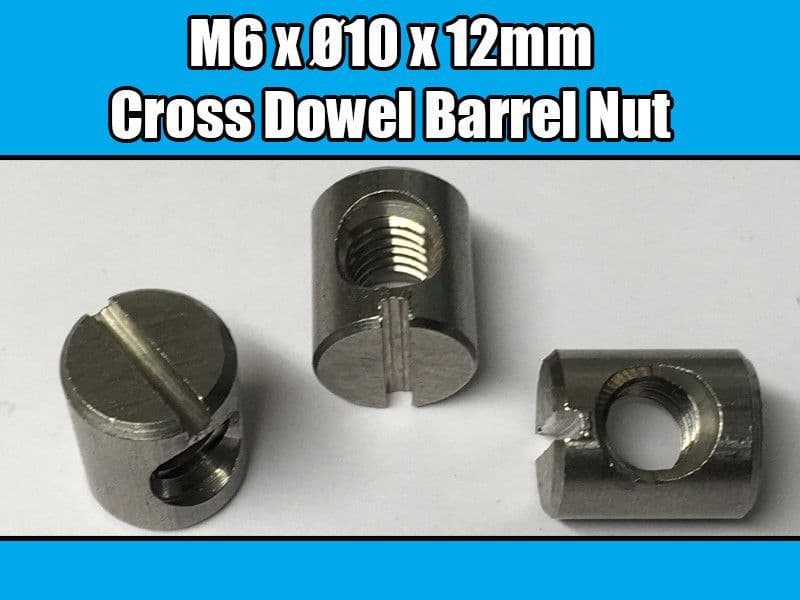 10x M6X12mm Stainless Steel Furniture Cross Dowel Barrel Nuts