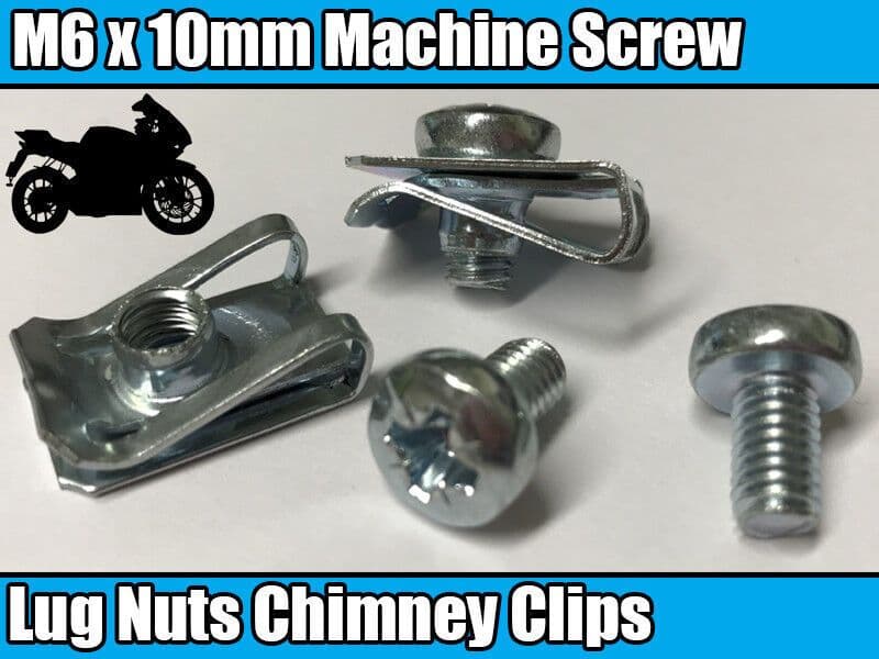 10x Motor Bike Cycle M6 Spire Chimney Lug Nut Clips 10mm Machine Screw Bolt Pozi