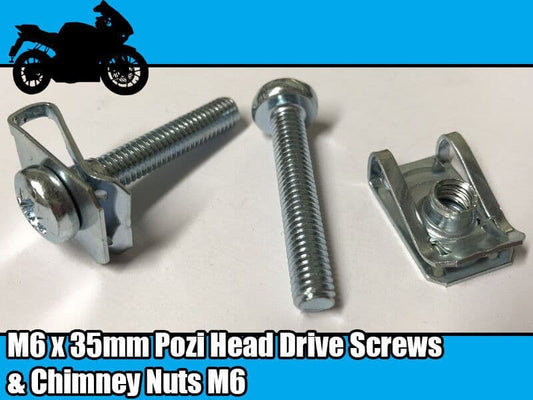 10x Motor Bike Cycle M6 Spire Chimney Nut Clips & 35mm Machine Screw Bolt Pozi
