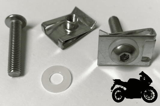10x Motorbike Cycle Fairingbody Work Lug Nuts C Clips M5 Steel Bolt Nylon Washer