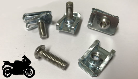 10x Panel Fasteners M6 C Clips Spire Clip & Stainless Bolts Motorbike Fairing