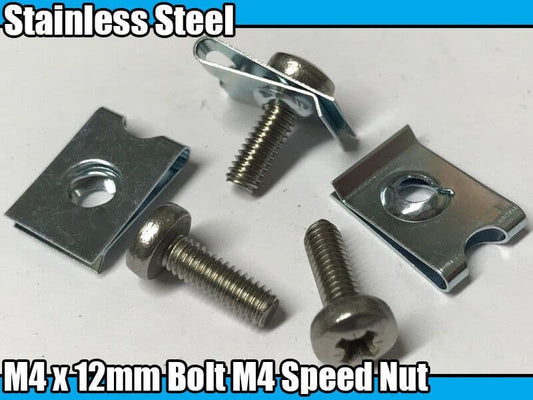 10x Stainless Steel Machine Screws M4X12mm Pozi Head Bolt M4 Speed U Nut Clips
