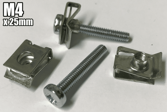 10x Steel Pan Head Pozi 4mmx25mm Machine Screws M4 Spire Clips
