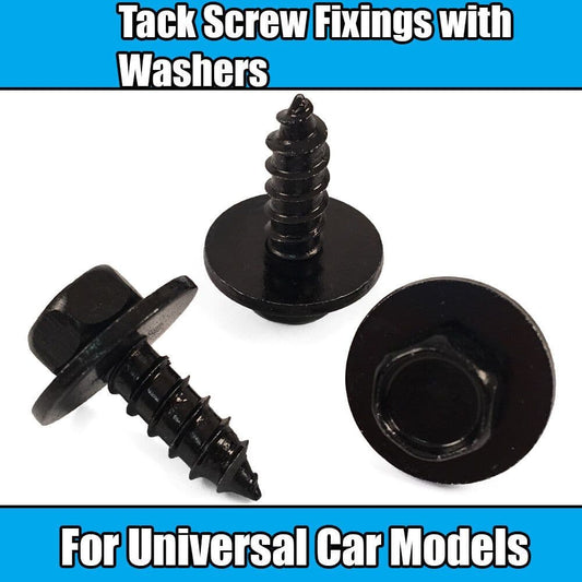 10x Tack Screws With Washer for Universal Models Fixings Mudflaps Black Metal