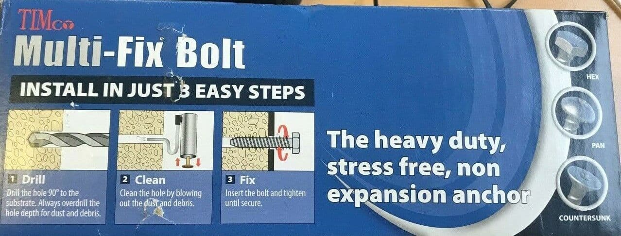 10x75mm 3" Timco Masonry Countersunk Multi-Fix Bolt