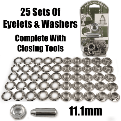 11.1mm Eyelet & Ring Washer Sail Canopy Repair Kit Set Tools Nickel Plated Brass