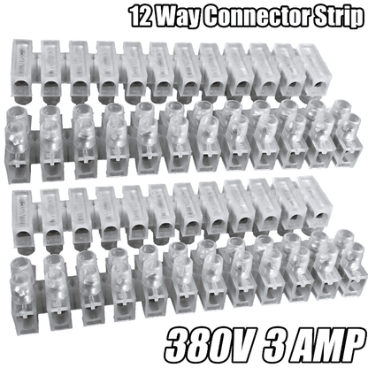 12 Way Connector Strip 3 Amp Choc Block Electrical Terminal Connection Flat Head