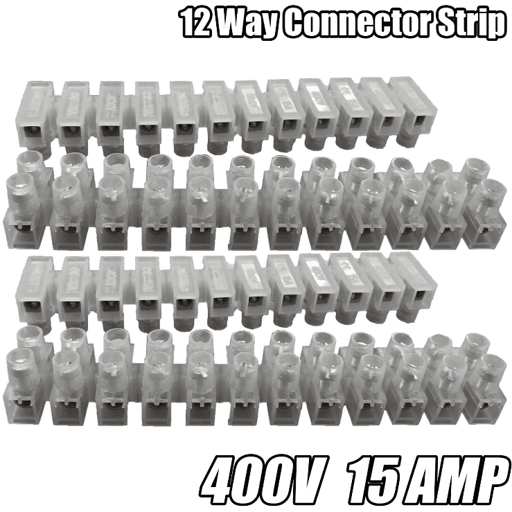 12 Way Connector Strip Choc Block Terminal Electrical 15Amp Connection Flat Head
