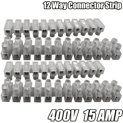 12 Way Connector Strip Choc Block Terminal Electrical 15Amp Connection Flat Head
