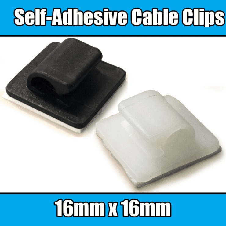 16mmx16mm Self Adhesive Nylon Clips for Cable Wire Conduit Black Or White