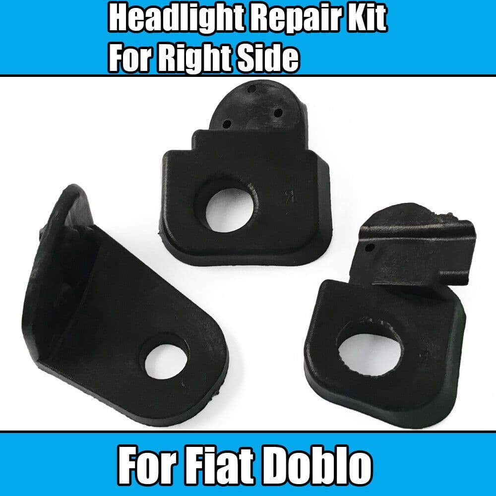 1X Headlight Repair Kit for Fiat Doblo 2005-2009 Right Side (3Pcs) Black Plastic