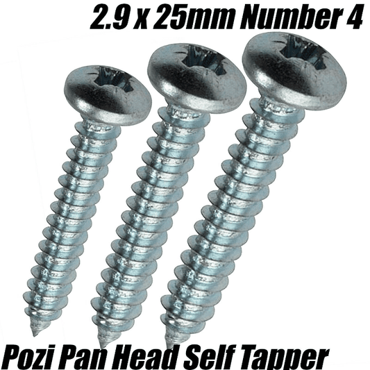 2.9X25mm Number 4 Pozi Pan Head Self-Tapping Screw Bright Zinc