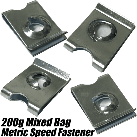 200g Mixed Bag of Speed Fasteners Metric U Clips Spire Nuts Zinc