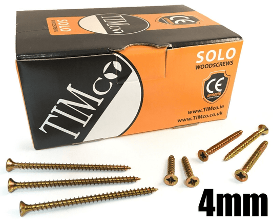 200x Timco 8G 4mm Solo Wood Screws Zinc Yellow Pozi Head Countersunk