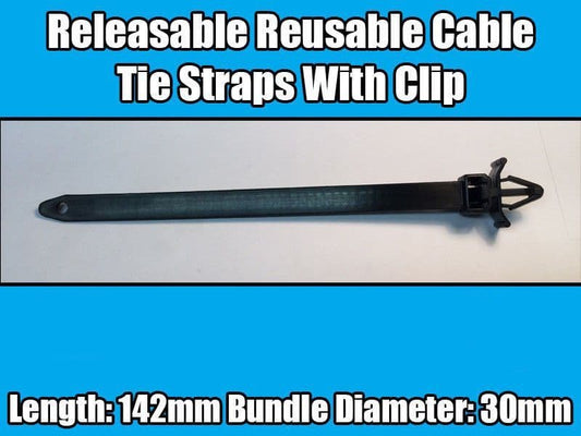 20x 142mm Releasable Reusable Cable Tie Straps With Clip