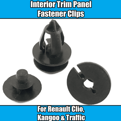 20x Black Plastic Panel Clips for Renault Clio Kango Traffic Interior Trim