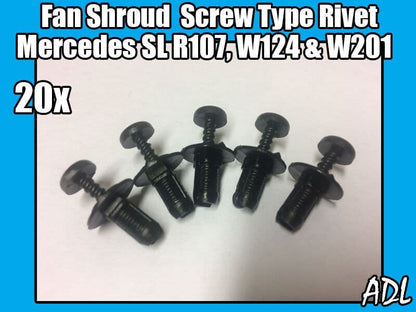 20x Fan Shroud Black Plastic Screw Rivet Clips for Mercedes Sl R107 W124 W201