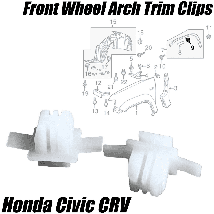 20x Front Wheel Arch Clips Surround Exterior Front Wing for Honda Civic Cr-V Crv