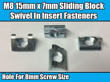 20x M8 15mmx7mm Sliding Block for 8mm Screw Swivel In Direct Insert Fasteners