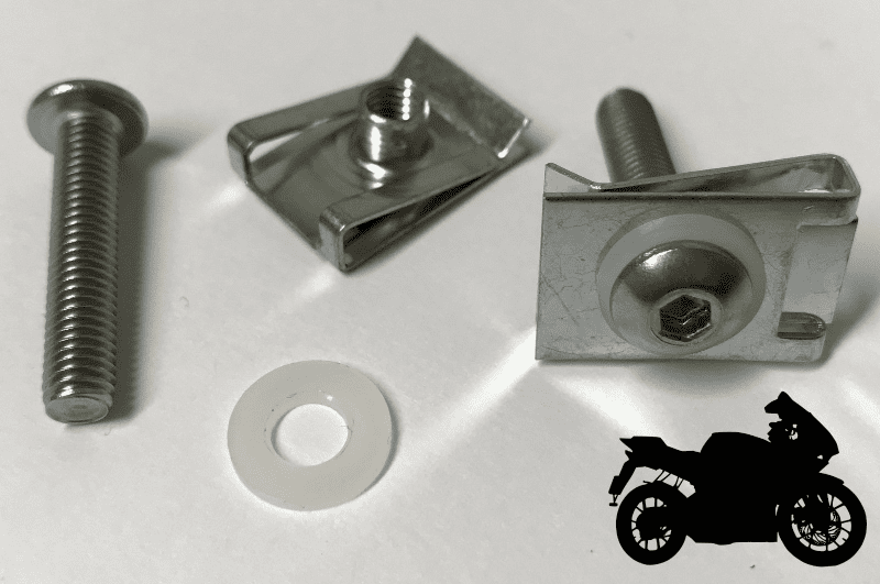 20x Motorbike Cycle Fairing C Clips, M5 Steel Bolt & Nylon Washer