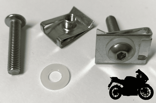 20x Motorbike Cycle Fairing C Clips, M5 Steel Bolt & Nylon Washer