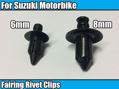 20x Plastic Rivet Clips for Suzuki Bike Fairing Panel 10 Each 6mm, 8mm
