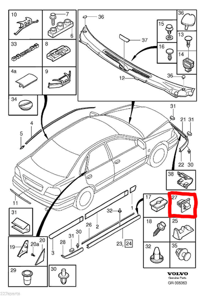 20x Sill Side Skirt Bumper Trim Clips White Plastic for Volvo S40 V40