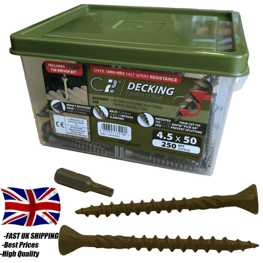 250x Timco 4.5x50mm C2 Exterior Outdoor Wood Decking Screws T20 Torx Head Bit