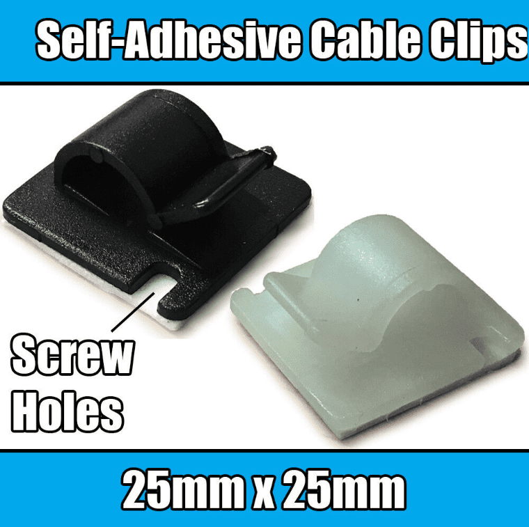 25mmx25mm Self Adhesive Nylon Clips for Cable Wire Conduit Black Or White