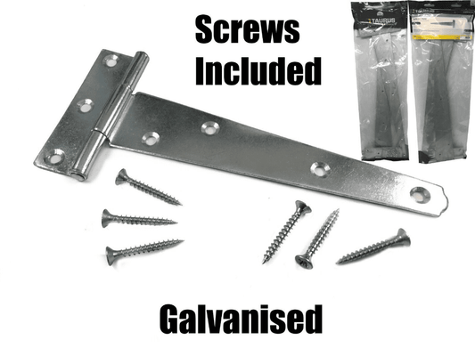 2X Tee Hinges 1 Pair 10 14 16 18 24" Shed Gate Door W/ Fixing Screws Galvanised