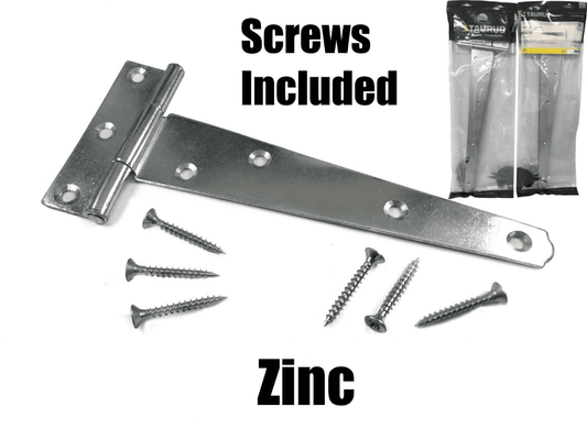 2X Tee Hinges 1 Pair 4 6 8 10 12 14 16 18" Shed Gate Door W/ Fixing Screws Zinc