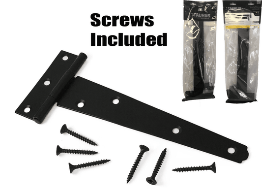 2X Tee Hinges 4 6 8 10 12 14 16 18 24" Shed Gate Door Fixing Screws Black 1 Pair