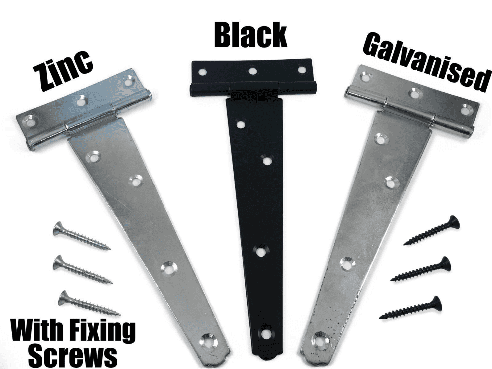 2X Tee Hinges 4 To 24" Shed Gate Door Fixing Screws Zinc Black Galvanised 1 Pair