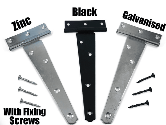 2X Tee Hinges 4 To 24" Shed Gate Door Fixing Screws Zinc Black Galvanised 1 Pair