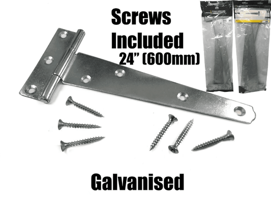 2X Tee Hinges Heavy Duty Gate Shed Door Fixing Screw 24" 600mm 1 Pair Galvanised